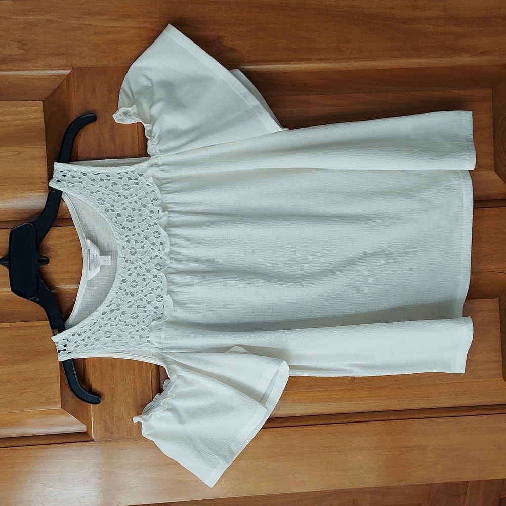 - LC Lauren Conrad Lace Yoke Cold Shoulder White Blouse, Size Large, Like New
